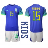 Otroški Nogometni dresi Brazilija Fabinho #15 Gostujoči SP 2022 Kratek Rokav (+ Kratke hlače)